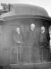 Original title:  Sir Richard McBride, Premier of the province from 1 Jun 1903 to 15 Dec 1915; with William John Bowser and Thomas Abriel during the election of 1912, at the rear of a train at Nakusp. - RBCM Archives