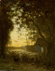 Original title:  Berger et moutons au crépuscule du matin