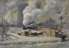 Titre original&nbsp;:  J.E.H. MacDonald - Tracks and Traffic - 1912. Art Gallery of Ontario.
Credit Line: Gift of Walter C. Laidlaw, Toronto, 1937. 