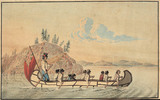 Titre original&nbsp;:  Hudson's Bay Company express canoe - Wikimedia Commons

Description English: Hudson's Bay Company officials in an express canoe crossing a lake.
Date: 1825
Author:	Rindisbacher, Peter, 1806-1834.
Credit: Library and Archives Canada, Acc. No. R9266-346 Peter Winkworth Collection of Canadiana Copyright: expired