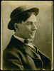 Original title:  Profile of the painter Tom Thomson wearing a hat. 