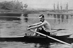 Titre original&nbsp;:  Edward Hanlan durant une épreuve de skiff. 