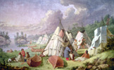 Original title:    An oil painting by Paul Kane depicting an Ojibwa camp on the shores of Georgian Bay, on Lake Huron entitled Encampment Among The Islands Of Lake Huron. Photo taken Jan 10 2006 at the Royal Ontario Museum. Minor tweaking with PhotoShop in order to make a level, squared image. Paul Kane died in 1871, therefore work is in the public domain.

