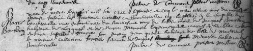 Titre original&nbsp;:  Acte de baptême signé par le père Pierre de Caumont, prêtre missionnaire, 11 août 1675.