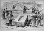 Original title:  The stone coffin prepared for the burial of Joseph Guibord.. 