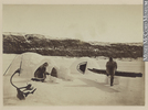 Original title:  Photograph Building an igloo, Little Whale River, QC, 1874 James Laurence Cotter 1874, 19th century Silver salts on paper mounted on card - Albumen process 12 x 17 cm Gift of Mrs. D. A. Murray MP-0000.391.4 © McCord Museum Keywords:  Ethnology (606) , Inuit (216) , Photograph (77678)