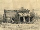 Original title:  Log Shanty (Vespra, Ontario?).; Author: White, George Harlow (1817-1887); Author: Year/Format: 1872, Picture