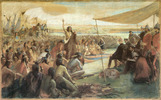 Titre original&nbsp;:  Crowfoot s'addressant au marquis de Lorne lors d'une assemblée d'Indiens à Blackfoot Crossing, en Alberta, le 10 septembre 1881. 
