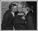 Titre original&nbsp;:  Marie-Thérèse Casgrain with Tommy Douglas, leader of the Federal NDP, and Robert Cliche, leader of the NDP of Quebec, during a banquet  