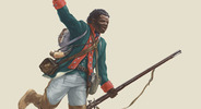 Original title:  'An illustration of Black Loyalist Richard Pierpoint (artwork by Malcolm Jones, courtesy Canadian War Museum/1.E.2.4-CGR2).'