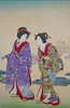 Original title:  New Brunswick Museum - Window on the World; Gift of Loretta Leonard Shaw, 1923; Artist Unknown, Japanese; Two Women in Kimono; colour woodcut on Japanese paper; 37.5 x 25.3 cm
