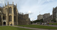 Titre original&nbsp;:  Windsor Castle, The Lower Ward (l to r), St George's Chapel, the Lady Chapel, the Round Tower, the lodgings of the Military Knights, and the residence of the Governor of the Military Knights.
