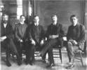 Original title:  Professors A. B. Macallum (Physiology) on far left and, second from right, Ramsay Wright (Biology) with three medical students in the Biology Building, 1902. UTARMS, B77-0040. Series II (01), silver gelatine photoprint with typed legend on verso.