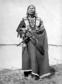 Original title:  Pisquaw (or Pasqua), Cree chief, Alberta. 1884. Photographer/Illustrator: Henrietta Muir Edwards. Image courtesy of Glenbow Museum, Calgary, Alberta.