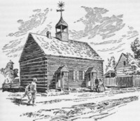 Titre original&nbsp;:  The Indian church at New Fairfield (Built 1827). From a drawing by L.F. Kampmann, 1842, in Moravian Archives. 