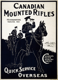 Titre original&nbsp;:    Description A World War I recruitment poster depicting the Canadian Mounted Rifles. Date circa 1914–1918 Source   This image is available from the United States Library of Congress's Prints and Photographs division under the digital ID cph.3g12402. This tag does not indicate the copyright status of the attached work. A normal copyright tag is still required. See Commons:Licensing for more information. العربية | česky | Deutsch | English | español | فارسی | suomi | français | magyar | italiano | македонски | മലയാളം | Nederlands | polski | português | русский | slovenčina | slovenščina | Türkçe | 中文 | 中文（简体）‎ | +/− Author Unknown artist; Howell Lithograph Company, Hamilton, Ontario Permission (Reusing this file) See below. Other versions File:Canadian Mounted Rifles poster - original.jpg - unrestored File:Canadian Mounted Rifles poster.jpg - restored, lossy compression File:Canadi