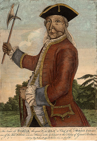 Original title:    Description English: "The Brave old Hendrick the great sachem or chief of the Mohawk Indians", a hand-tinted engraving of Mohawk leader Hendrick Theyanoguin, published in London in 1755, based on an earlier lost portrait. According to historian Eric Hinderaker, artist William Williams painted a portrait of Hendrick in 1755 in Philadelphia, and this engraving may be based on that lost painting. Date 1755(1755) Source The John Carter Brown Library Author Engraver unknown, based on a lost portrait by an unknown artist Other versions

