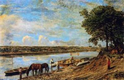 Original title:  Red River Ferry across to St. Boniface - William George Richardson Hind - The Athenaeum