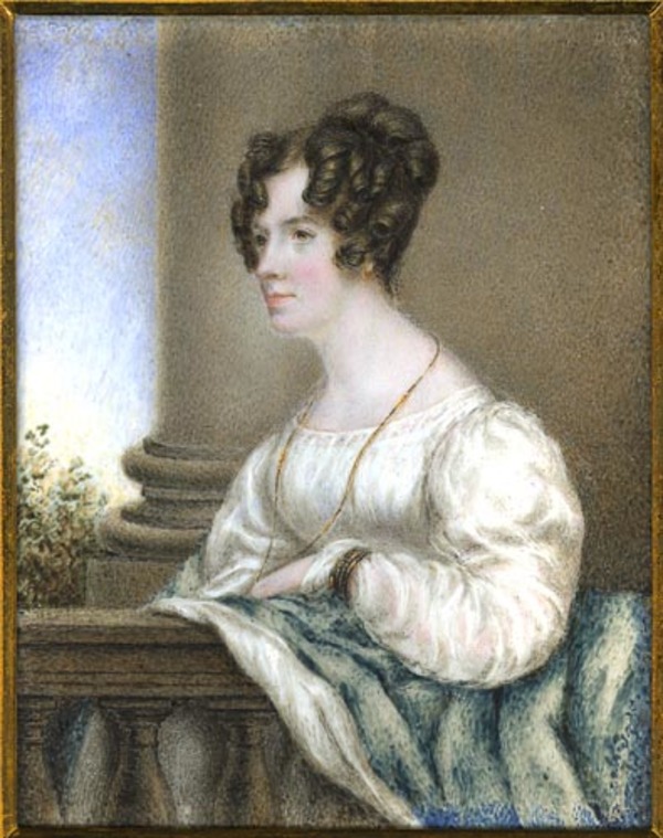 Titre original :  Anne Langton, self-portrait [watercolour miniature on ivory]. 1827. Archives of Ontario.