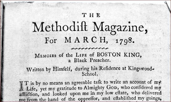 Titre original :  Title page of Boston King’s memoirs: 