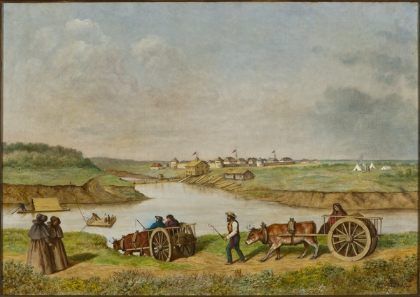 Titre original :  The Forks, 19th century by W. Frank Lynn. Oil on canvas, 61 x 86.6 cm. Collection of the Winnipeg Art Gallery, gift of Mrs. J.K. Morton. Photograph: Ernest Mayer, courtesy of the Winnipeg Art Gallery.