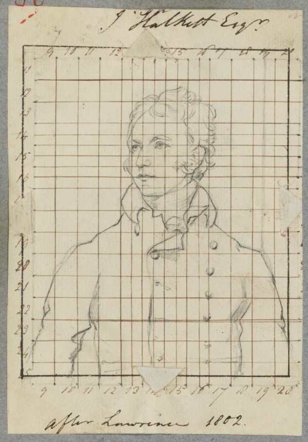 Titre original :  John Halkett by Henry Bone, after Sir Thomas Lawrence
pencil drawing squared in ink for transfer, 1802 (circa 1800)
NPG D17280. National Portrait Gallery, London, England. 
Used under Creative Commons Attribution-NonCommercial-NoDerivs 3.0 Unported (CC BY-NC-ND 3.0).