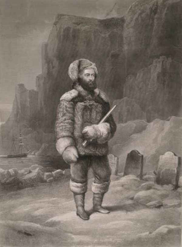 Titre original :  Source:	Library and Archives Canada, Acc. No. R9266-3180 Peter Winkworth Collection of Canadiana.
Description: Elisha Kane at the graves of John Franklin's men on Beechey Island.
Date: 1850s.
Artist: Wandesforde, J.B.; Engraver: Thompson, D.G.
