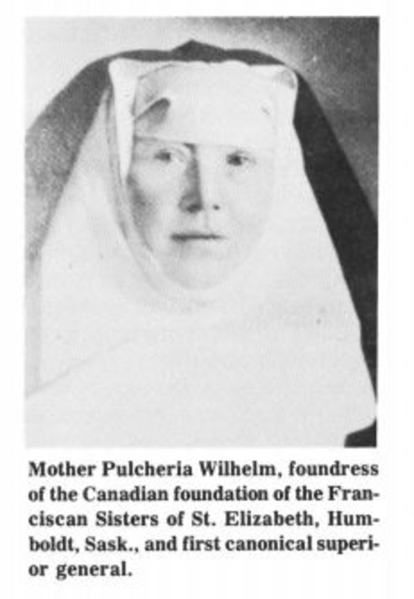 Original title:  Mother Pulcheria Wilhelm, foundress of the Canadian foundation of the Franciscan Sisters of St. Elizabeth, Humboldt, Sask., and first canonical superior general. 
From: 
