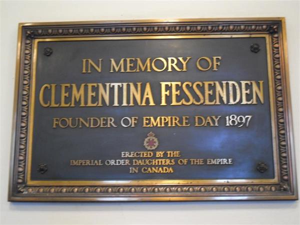 Titre original :  Plaque commemorating Clementina Fessenden, located in St. John's Anglican Church, Ancaster, Ontario. 