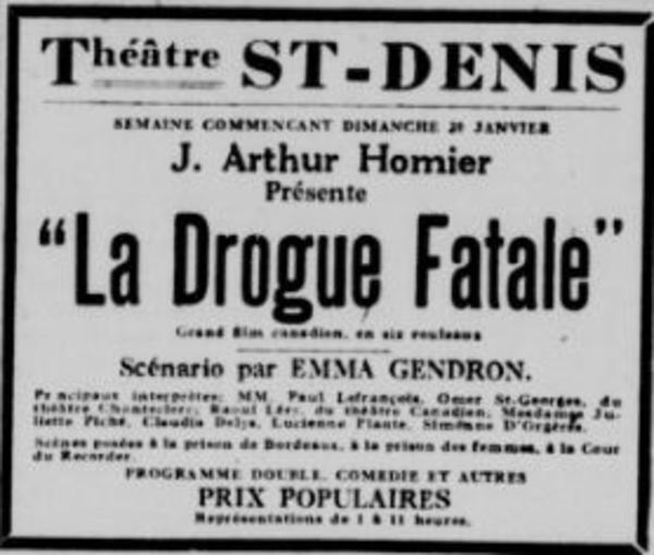 Original title:  Notice in La Patrie (19 janvier 1924, page 31): J. Arthur Homier Présente 