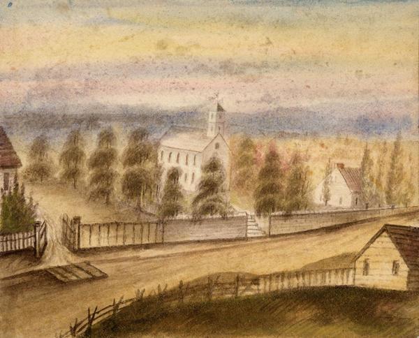 Titre original :  Christ Church, Windsor, Nova Scotia
Date 1850 circa 
Artist: Susanna Lucy Anne Haliburton (Weldon)