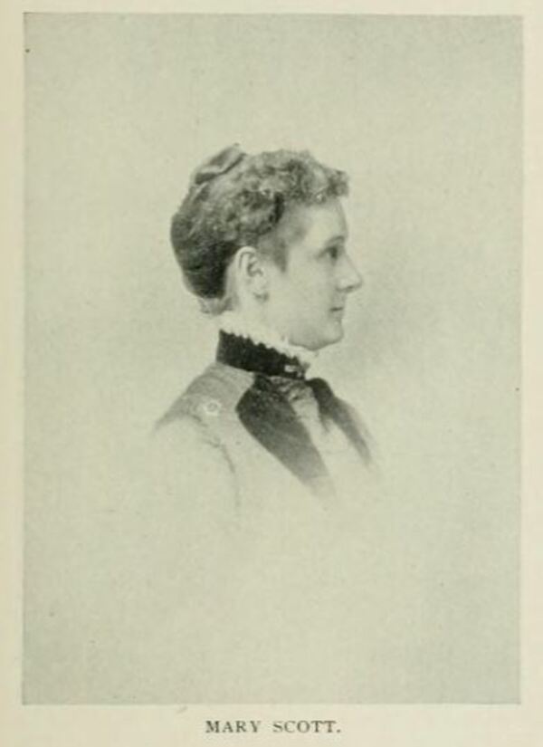 Original title:  
Mary Scott 
From: A woman of the century: fourteen hundred-seventy biographical sketches accompanied by portraits of leading American women in all walks of life by Willard, Frances Elizabeth Willard
and Mary Ashton Rice Livermore. Buffalo, N.Y., Moulton, 1893. Page 637. 
Source: https://archive.org/details/womanofcenturyfo00will/page/636/mode/2up?view=theater 