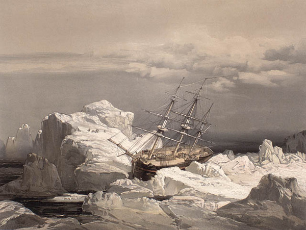 Titre original :  Position critique du H.M.S. Investigator sur la côte nord de l'île Baring, 20 août 1851. 