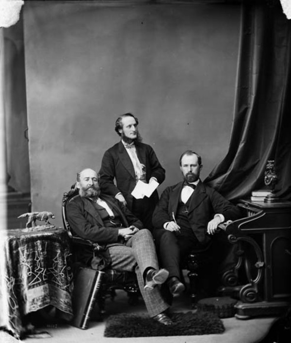 Titre original :  L. to R.: Hon. George Luther Hatheway, (Premier of New Brunswick), Hon. William Wedderburn, and Hon. Stevenson, (Surveyor-General of New Brunswick) 