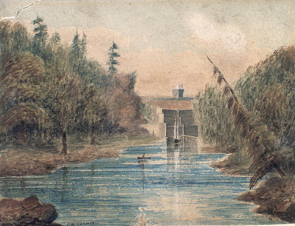 Titre original :  Première écluse sur le canal Rideau, près de Kingston. 