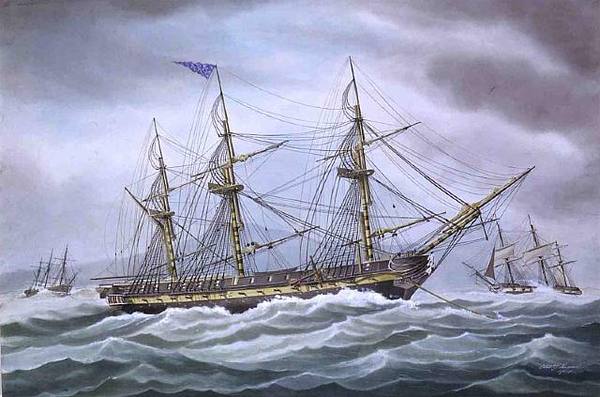 Original title:    Artist Edward John Russell (Canadian, 1832–1906)[1] Title English: U.S.S. President at anchor in heavy swell. Date 1904(1904) Medium watercolor on paper Dimensions 20 × 29.25 in (50.8 × 74.3 cm) Current location N.R. Omell Private Collection, Florida Notes Russell created another copy of this painting; titled American Frigate Riding Out a Storm, it is an Important Americana from the Collection of Diane and Norman Bernstein, the Lindens, Washington, DC.[2] Source/Photographer http://www.artnet.com/artwork/424737639/815/uss-ipresidenti-at-anchor-in-heavy-swell.html Permission (Reusing this file) Public domainPublic domainfalsefalse This work is in the public domain in the United States because it was published (or registered with the U.S. Copyright Office) before January 1, 1923. Public domain works must be out of copyright in both the United States and in the source country of th