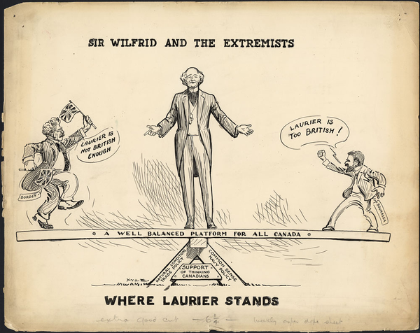 Titre original&nbsp;:  MIKAN 3636195 : SIR WILFRID AND THE EXTREMISTS - WHERE LAURIER STANDS. 
